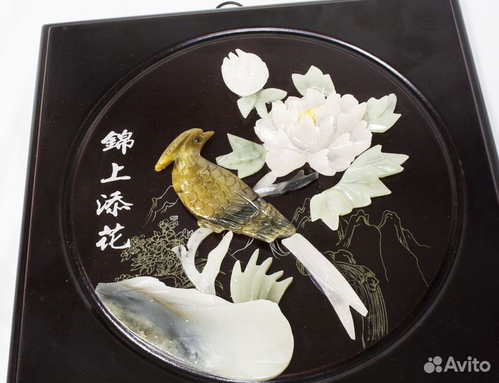 Панно настенное Птица, цветы, нефрит, дерево, (Ки