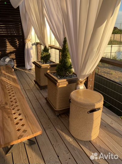 Большая корзина для белья из джута с крышкой