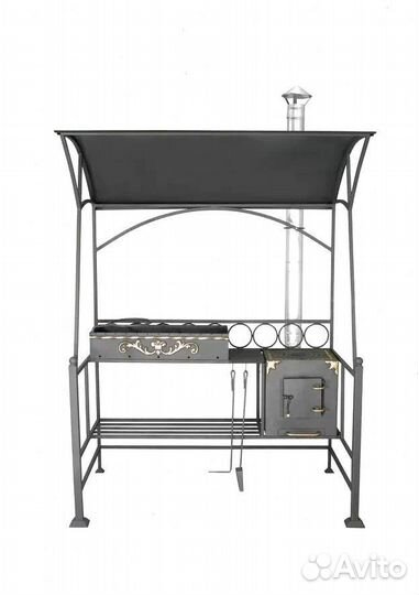 Мангал с крышей / лофт кованый с печью и беседкой