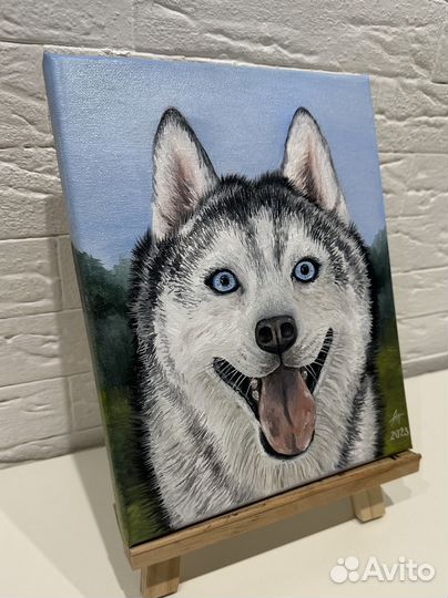 Картина маслом на холсте собака 20/25 Хаски