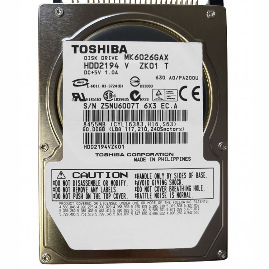 [MK6026GAX] Жесткий Диск Toshiba 60gb Ide 2,5" Mk6026gax