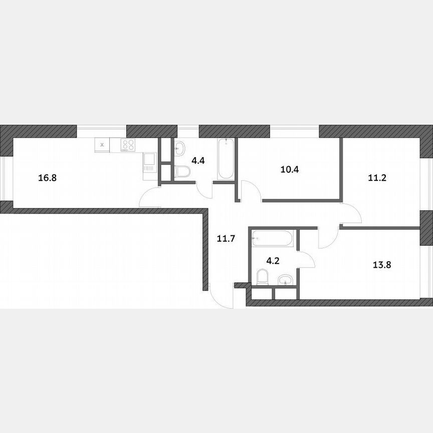3-к. квартира, 72,4 м², 12/19 эт.
