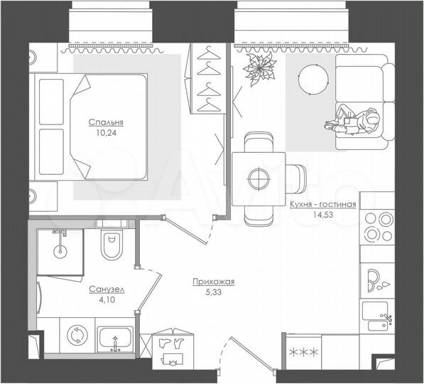 1-к. квартира, 34,3 м², 2/39 эт.