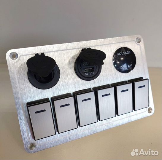 Панель переключателей в лодку USB+прикур+вольтметр