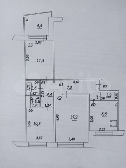 3-к. квартира, 63,1 м², 7/9 эт.