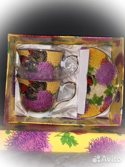 Набор чайные пары: 2 чашки+2 блюдца, новый