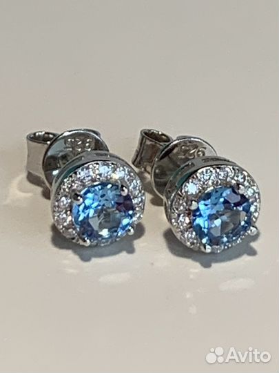 Серебряные серьги Сапфир Бриллиант