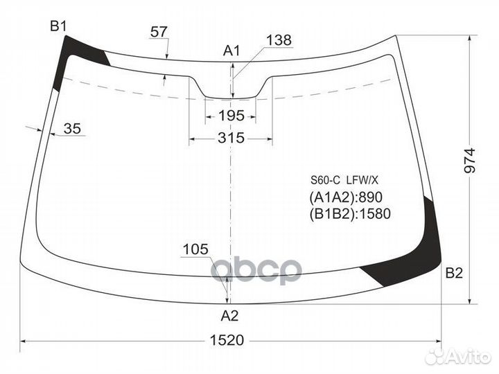 Стекло лобовое volvo S60 00-09/volvo V70 00-07