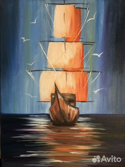 Картина маслом на холсте «Парусник» 30х40