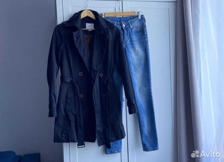 Плащ тренч женский 42-44 тренчкот синий чёрный