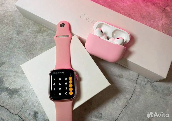 Новые Apple watch 8 + AirPods Pro 2 (Розовые)