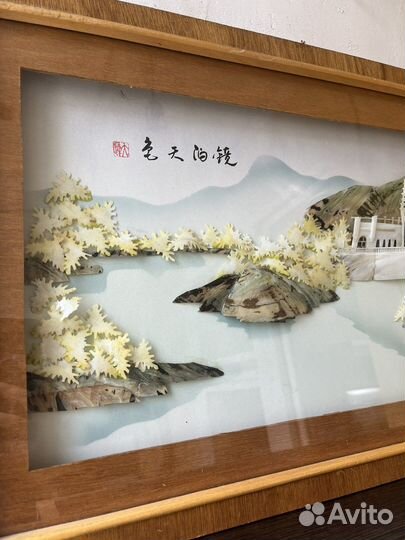 Картина Япоеия из ракушек и перламутра 70-е винтаж