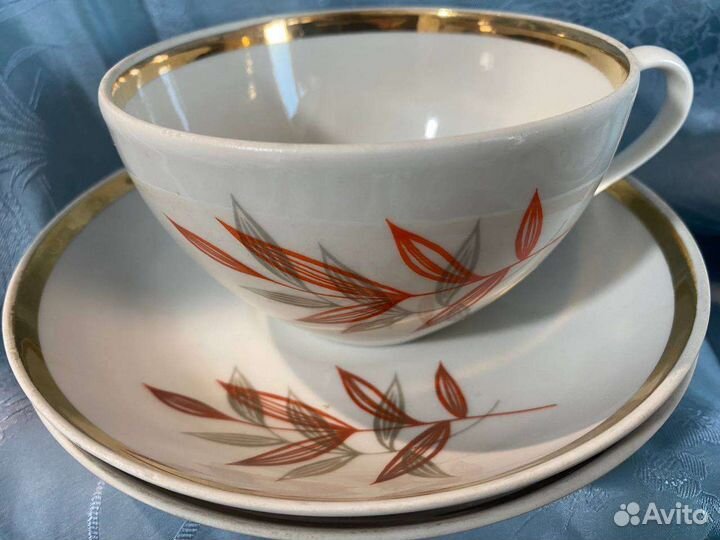 Чайные пары, чашки, блюдца, молочник Дулёво