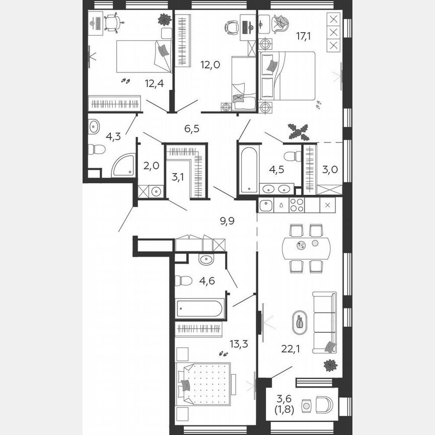4-к. квартира, 116,6 м², 10/17 эт.
