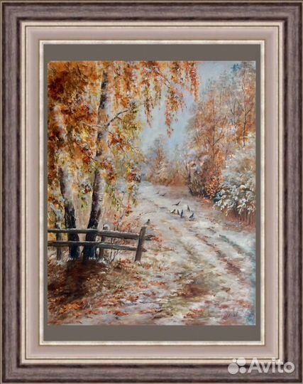 Картина маслом Первый снег, пейзаж