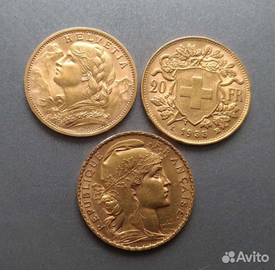 Золотая монета, 20 франков Франция, Швейцария