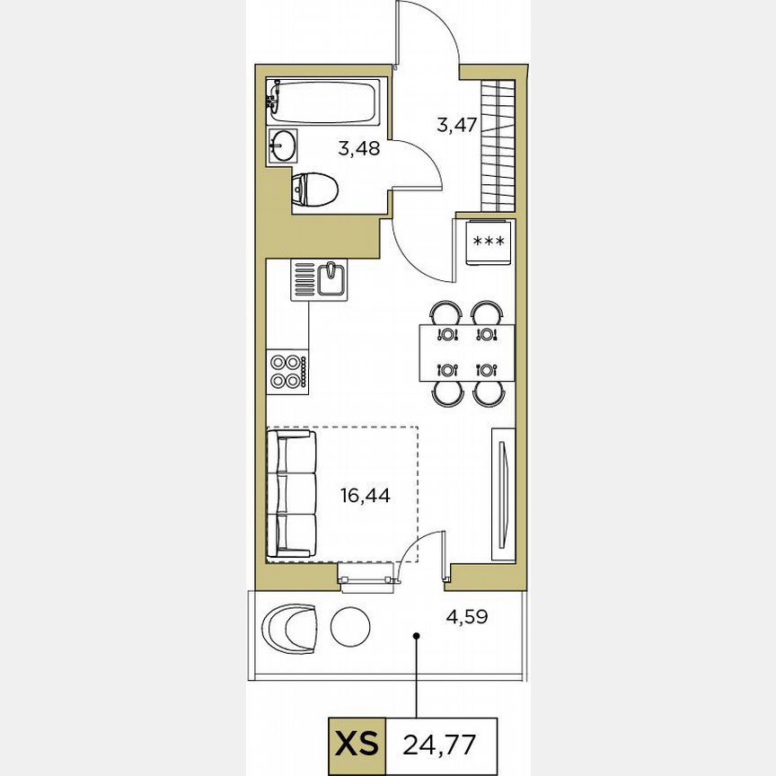 Квартира-студия, 23,4 м², 22/24 эт.