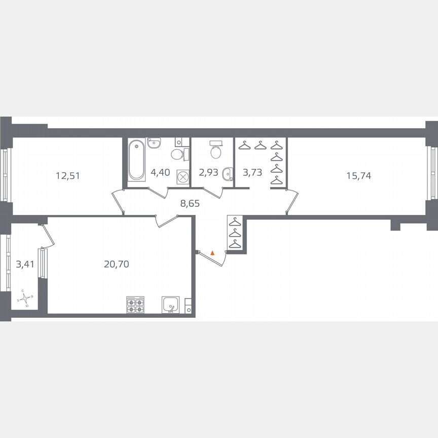 2-к. квартира, 70,4 м², 2/15 эт.