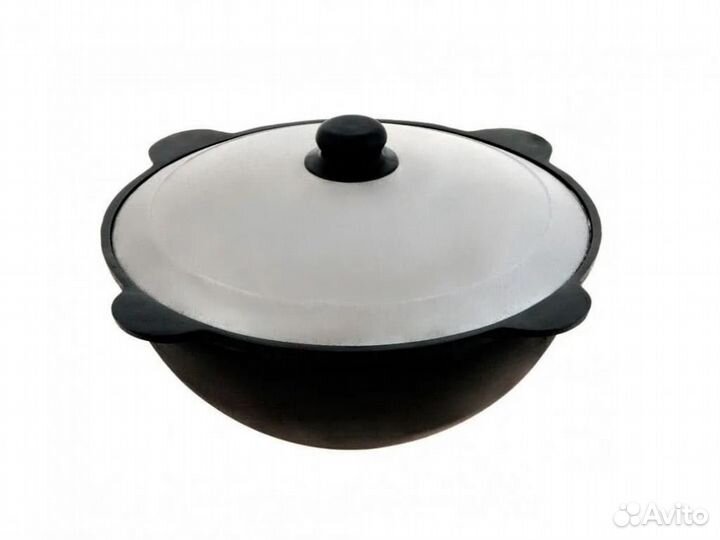 Узбекский чугунный казан 22 л. круглое дно, с кры