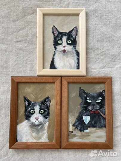 Картины коты 10х15 с рамками