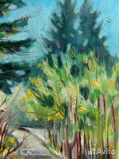 Картина маслом с пейзажем весна холст