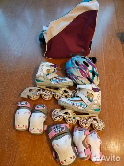 Ролики детские раздиж.+защита+шлем+сумка д/девочки