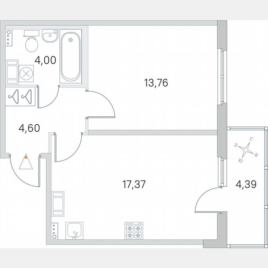 1-к. квартира, 41,1 м², 3/4 эт.