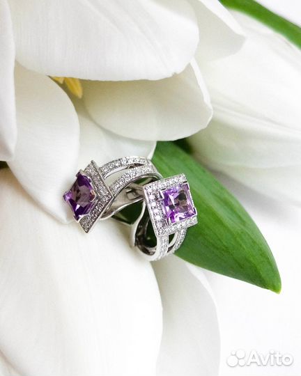Серьги с аметистами и бриллиантами