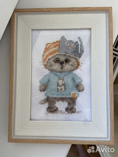 Картина вышивка крестом кот басик