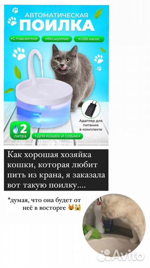 Фонтан поилка для кошек