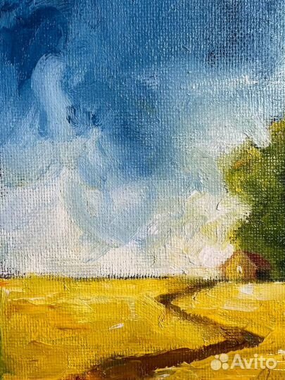 Картина с пейзажем дом у дороге