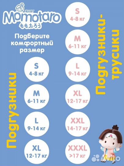 Подгузники детские Momotaro 4/L 42 штуки