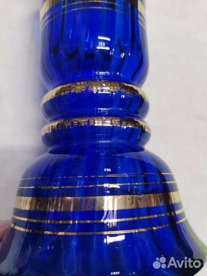 Ваза для цветов Синее стекло Позолота СССР (Ч)