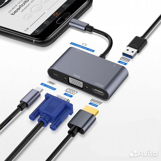 USB Хаб Type-C 5в1 на MacBook bronka серый космос