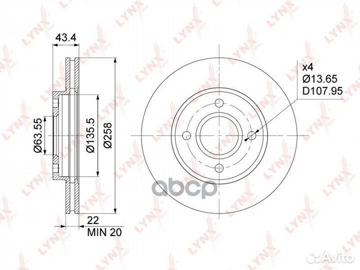 Диск тормозной передний (258x22) подходит для F