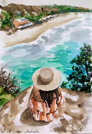 Картина акварель Отдых на море