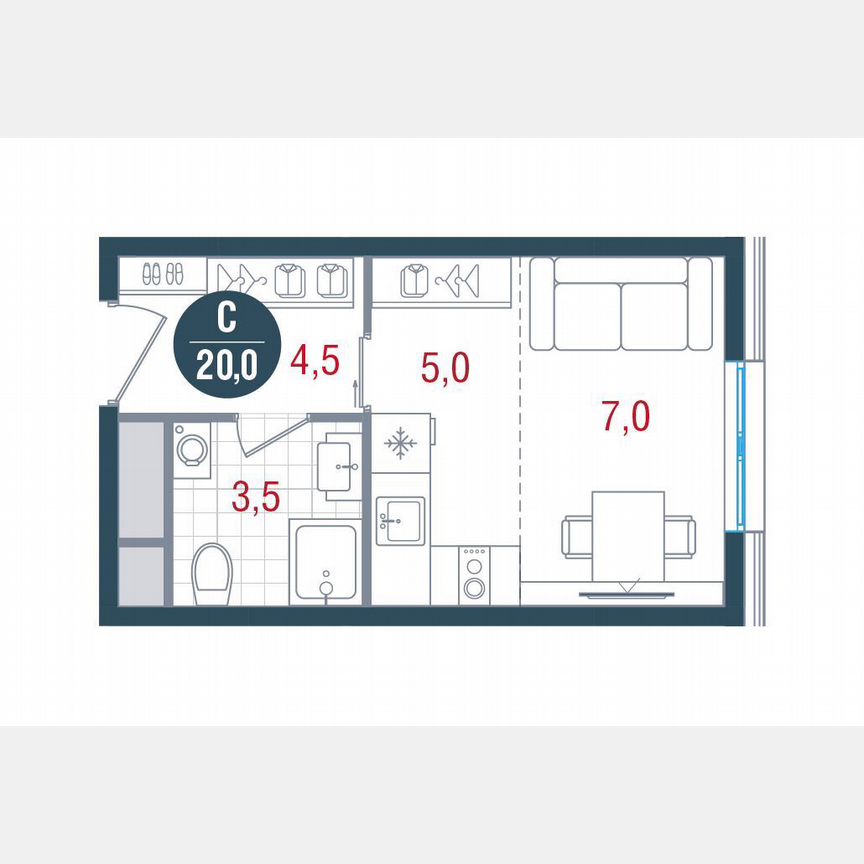 Квартира-студия, 20 м², 24/26 эт.