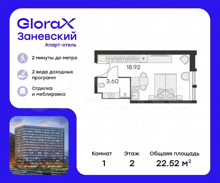 Апартаменты-студия, 21,1 м², 2/15 эт.