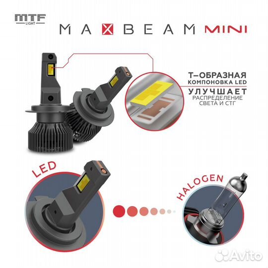 LED лампы H4 MTF MaxBeam mini 6000K-ближн/Далн