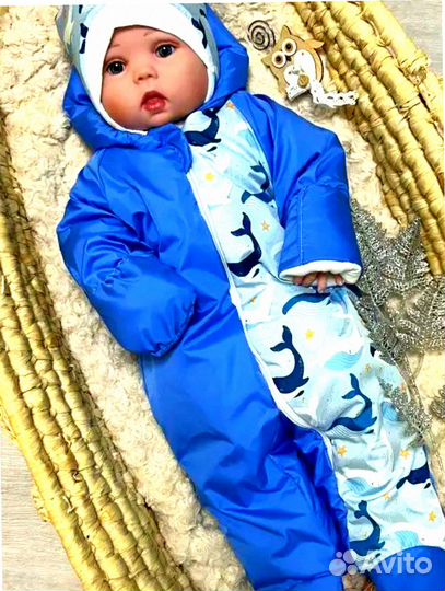 Конверт кокон на овчине утепленный (синий)