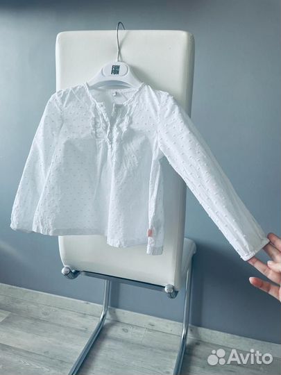 Белая хлопковая блузка на девочку размер 104 4 г