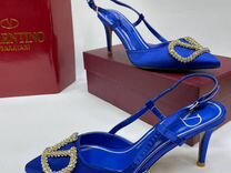 Синие туфли valentino атлас, каблук 9 см 36-41