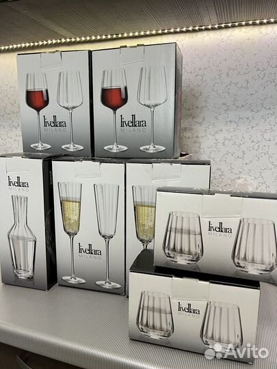 Бокалы для вина и игристых, стаканы для воды