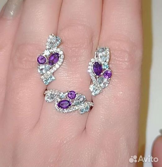Серебряный комплект с топазами и аметистами