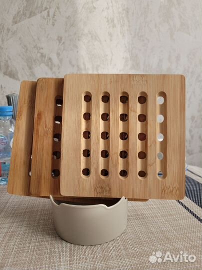 Набор деревянных подставок д/горячего с держателем