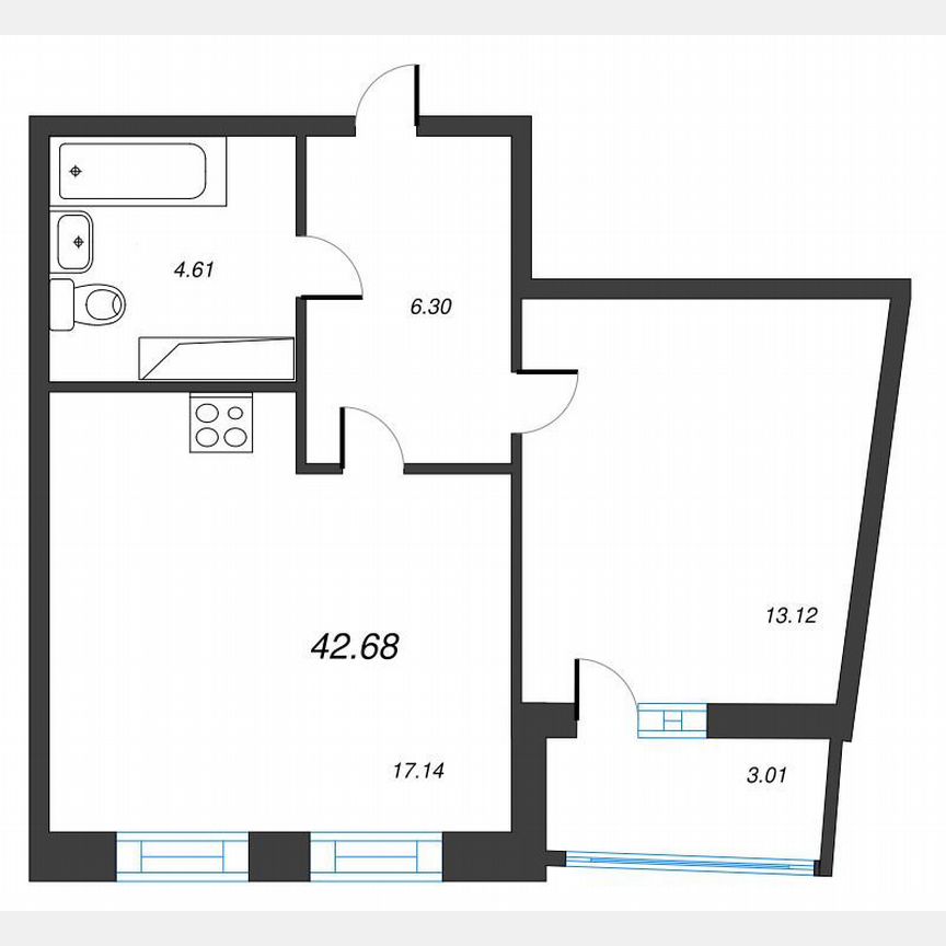 1-к. квартира, 44,2 м², 19/22 эт.