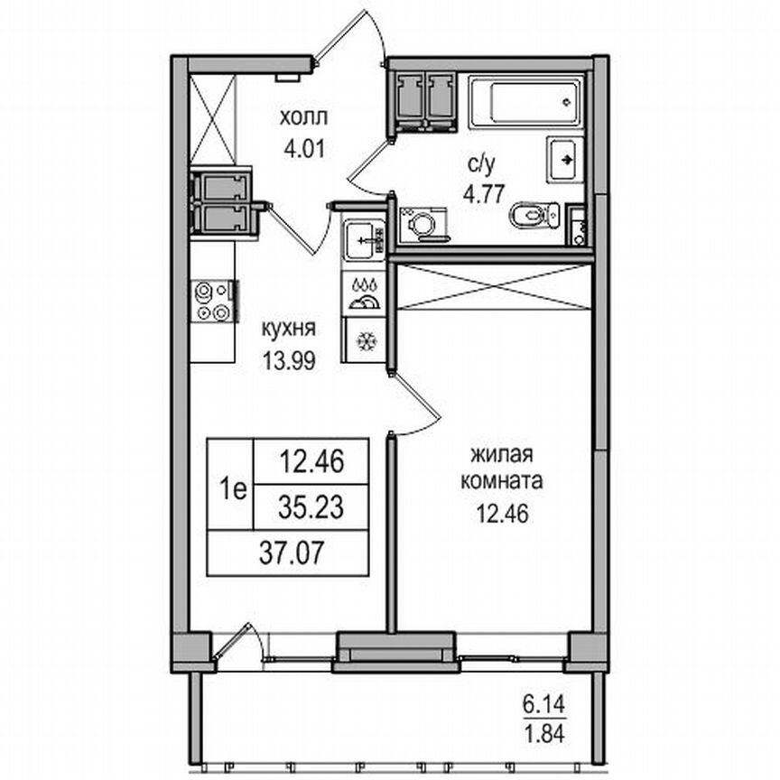 1-к. квартира, 36,9 м², 20/27 эт.