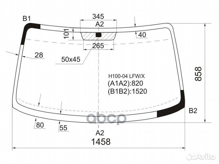 Стекло лобовое hyundai Porter/H100 04- H100-04
