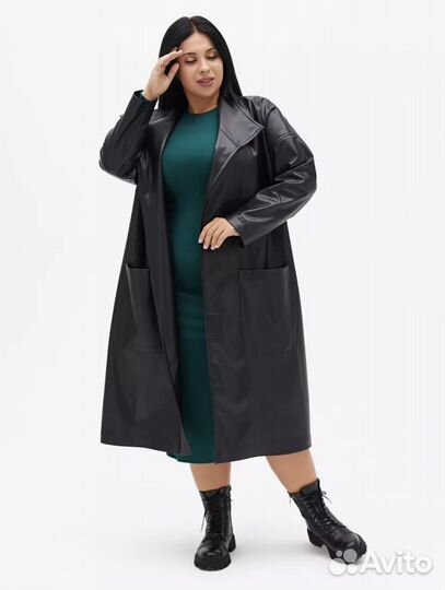 Кожаный плащ женский 56 58