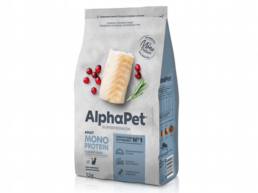 Корм AlphaPet Monoprotein для кошек из белой рыбы